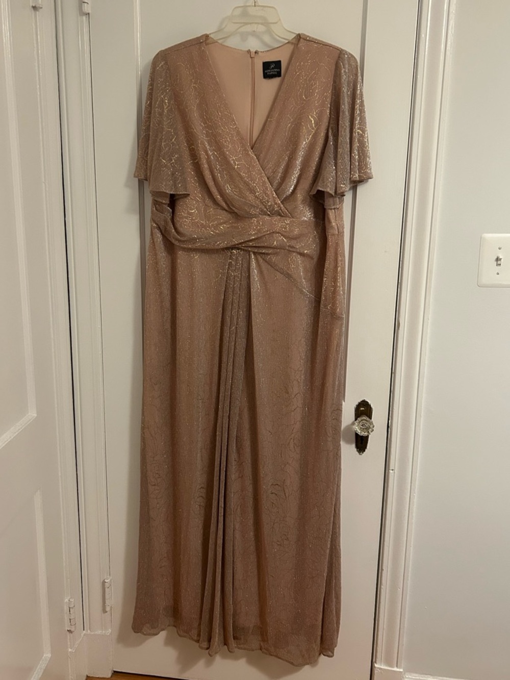 Adrianna Papell Blush Floral with Silver and Gold Evening Gown